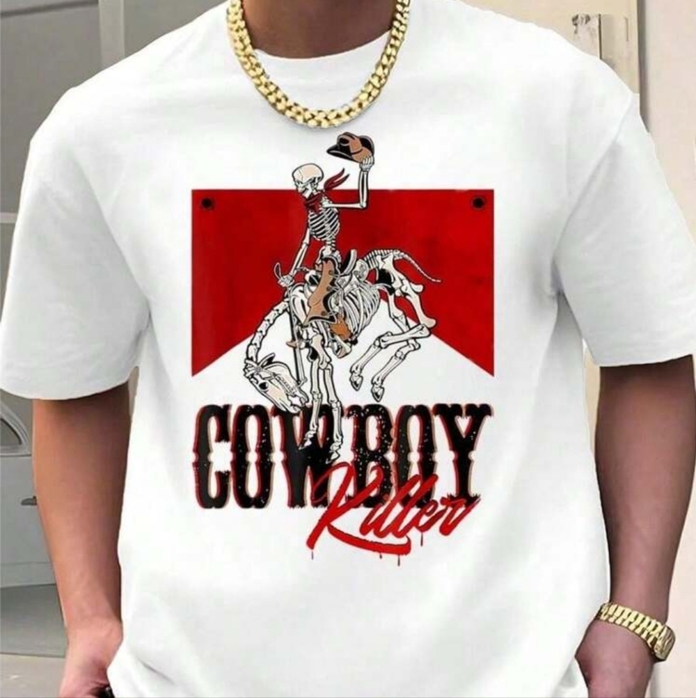 SHEIN White Cowboy Graphic T-Shirt